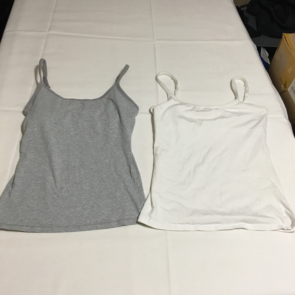 Lot of 2 Pact Camisole Womens Small Gray White Organic Cotton Cami Tank Top